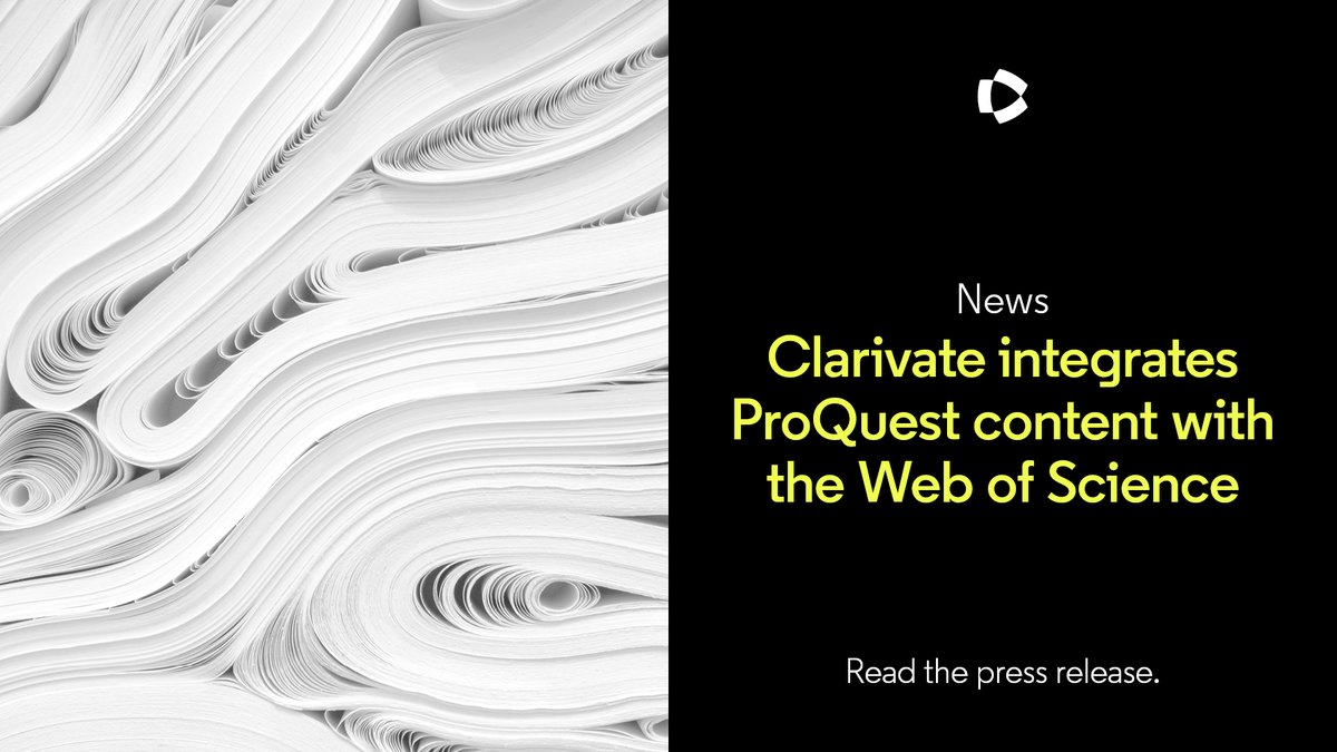 ClarivateAG's tweet photo. NEWS >> Clarivate integrates ProQuest Dissertation & Theses Global with Web of Science to offer a comprehensive #research experience with access to millions of early career research alongside journals, preprints and other scholarly sources on one platform. https://t.co/6LVfxyBI1d https://t.co/82Egt9aTgA