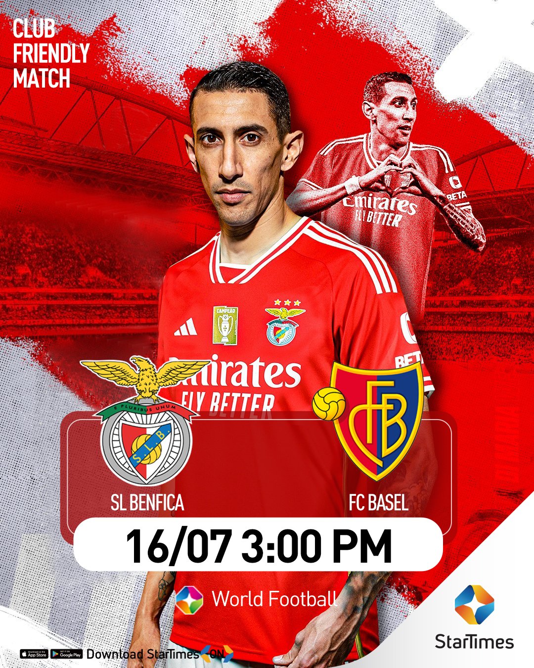StarTimes Nigeria on X: SL Benfica is set to play FC Basel today, July 16,  in a club-friendly match on World Football at 2.50pm You can also watch on  the App>>>  #