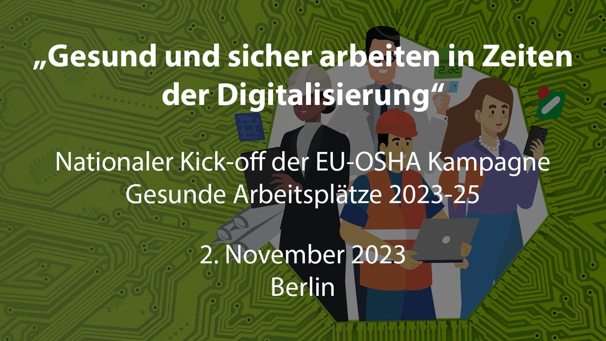 baua_de's tweet photo. Zum Start der neuen europäischen Kampagne „Sicher und gesund arbeiten in Zeiten der Digitalisierung“ lädt der nationale Focal Point der @EU_OSHA zusammen mit der @DGUV und der #baua zur Kick-off Veranstaltung nach Berlin ein. Jetzt anmelden: https://t.co/k70qWLjkEc https://t.co/aZUqm7hpIN