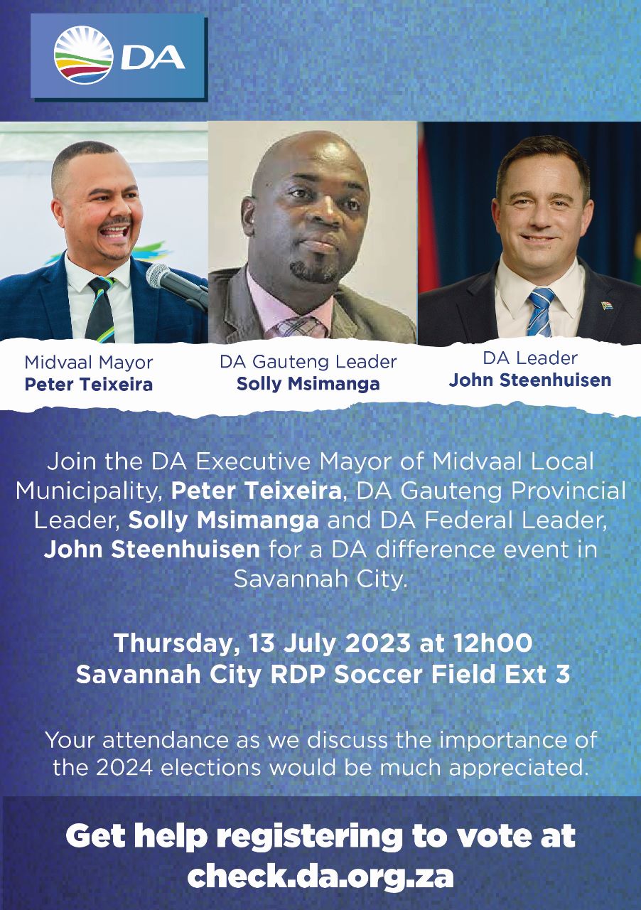 DA Gauteng on Twitter "📢 Join Midvaal Mayor, PeterTeixeiraEM, DA