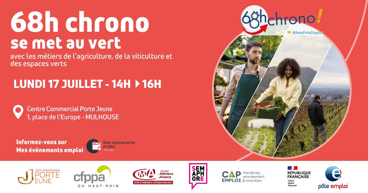 Il reste quelques places pour les 68h chrono agriculture le 17 juillet de 14 à 16h , vous pourrez vous inscrire aussi aux vendanges 2023
