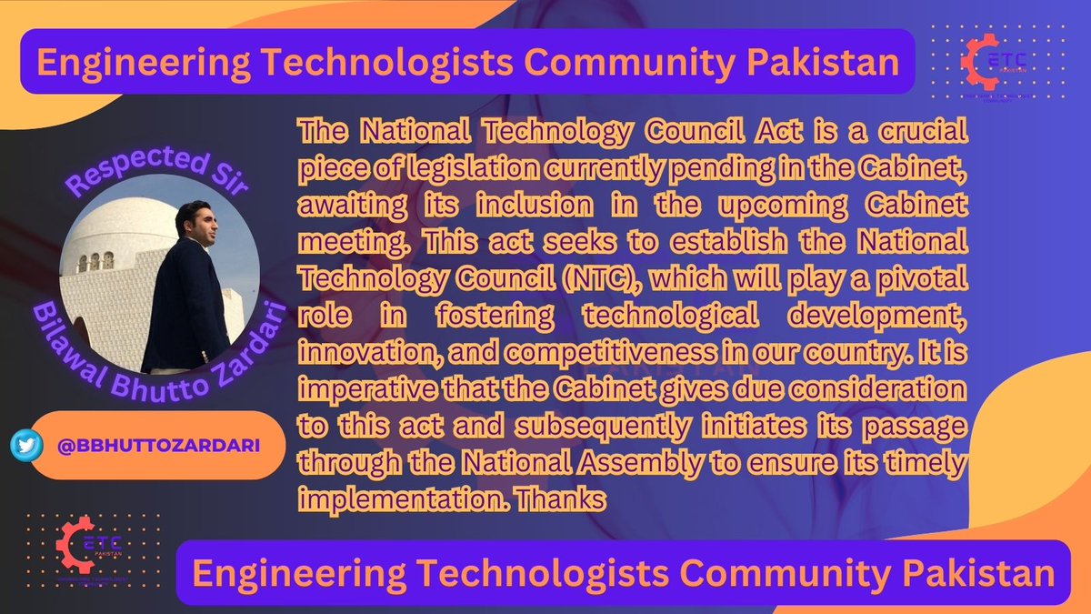 omerawan48's tweet photo. #NTCP_Bill Sir @BBhuttoZardari I have faith that the Cabinet will acknowledge the significance of this NTC Act and move quickly to facilitate its passage through the National Assembly, opening the door for a more promising, technologically advanced future. @MediaCellPPP https://t.co/ba85FI10bh