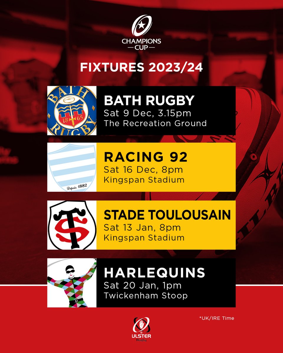 Ulster Rugby on Twitter "🗓️ Our ChampionsCup campaign fixtures have