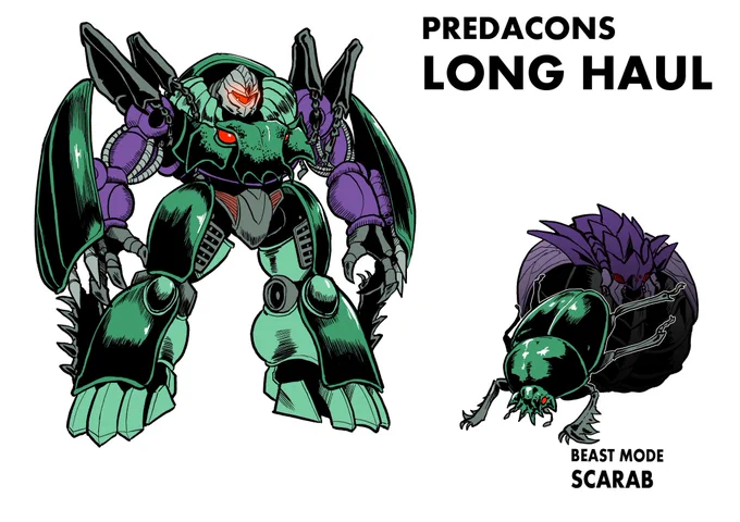 #ビーストウォーズ風落書き #Transformers #BeastWars ロングハウルフンの代わりに合体用パーツを転がす!スカラベ(フンコロガシ)に変身! 