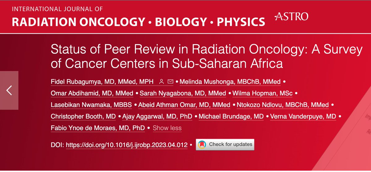 PUBLISHED: In this paper, we highlight the current status of peer review in radiation oncology in SSA and recommend actions to be taken to sustain this practice, especially in resource-constrained settings. redjournal.org/article/S0360-….