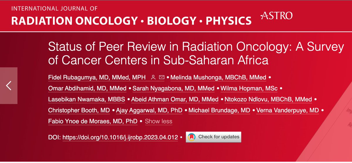 PUBLISHED: In this paper, we highlight the current status of peer review in radiation oncology in SSA and recommend actions to be taken to sustain this practice, especially in resource-constrained settings.
redjournal.org/article/S0360-….