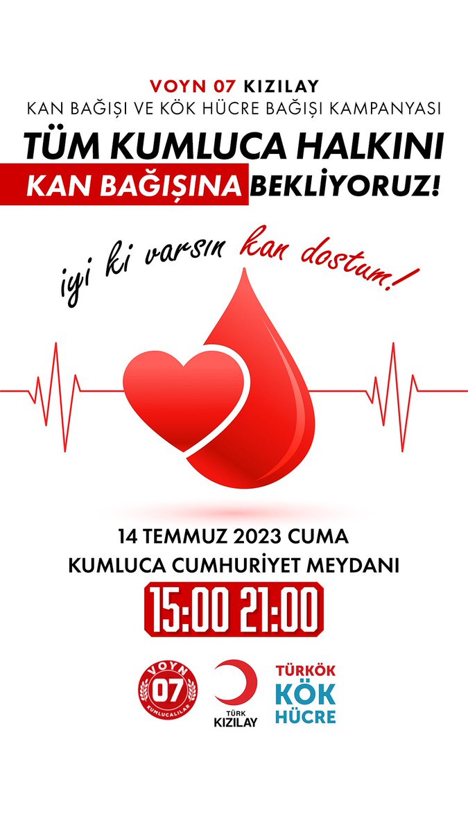14 Temmuz Cuma Kumluca Cumhuriyet Meydanındayız!
 #voyn07 #kumlucalılar #antalya #kızılay #kökhücre