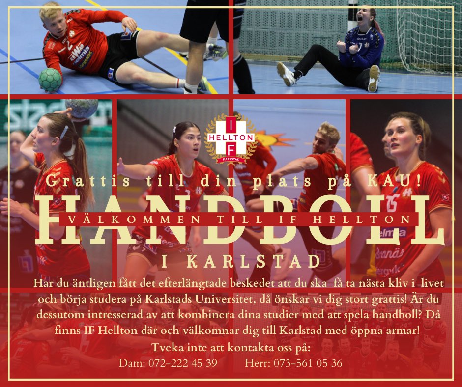 IFHellton's tweet photo. Fått positivt besked på din ansökan till Karlstads Universitet? Stort grattis från oss i IF Hellton! 
Är du dessutom Handbollsintresserad och vill kombinera dina studier med handboll, så hälsar vi dig välkommen till oss!

Besök vår hemsida för mer info:

https://t.co/5muM8PZz89 https://t.co/UaZfFBQadk