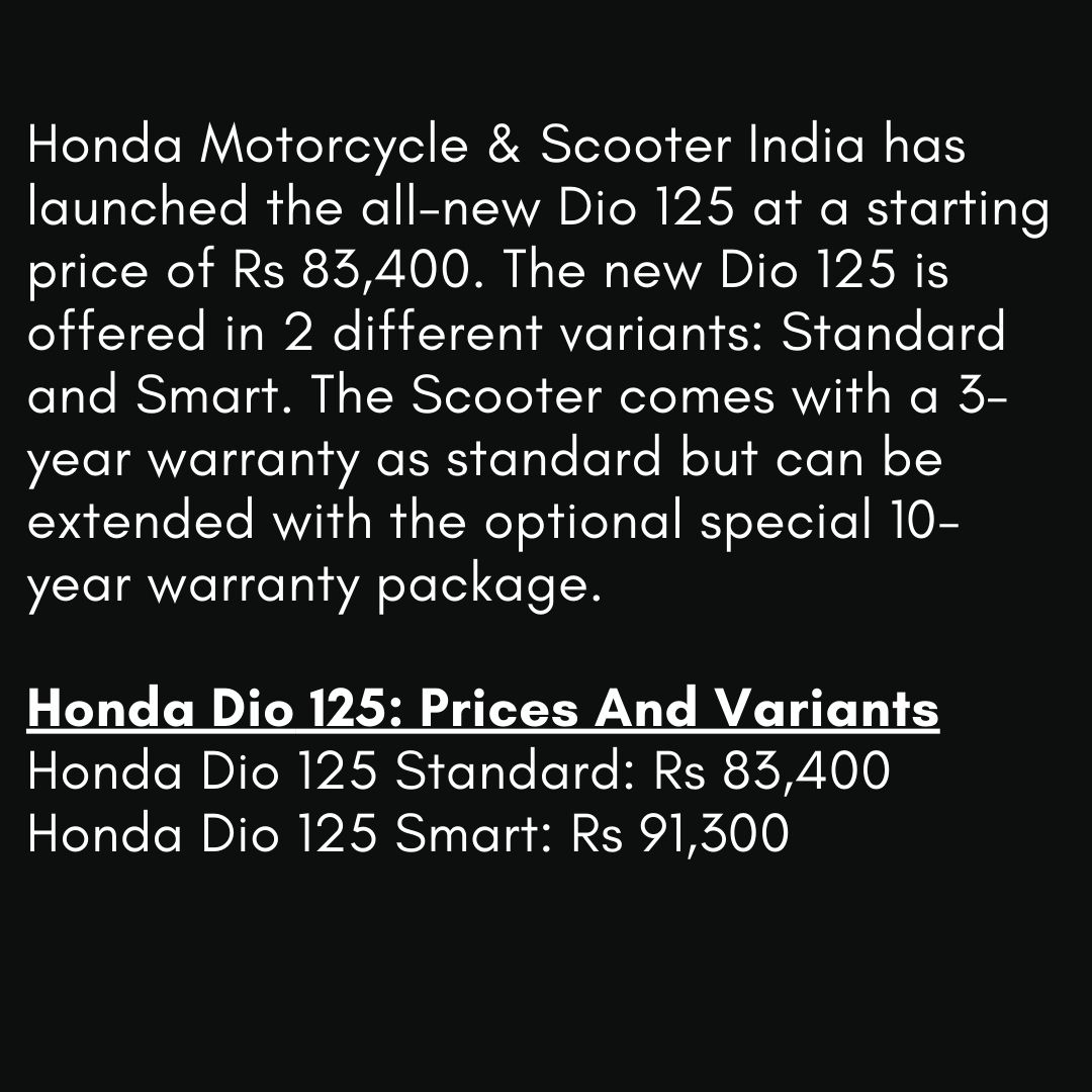 Honda Dio 125 Launched In India; Prices Start At Rs. 83,400
