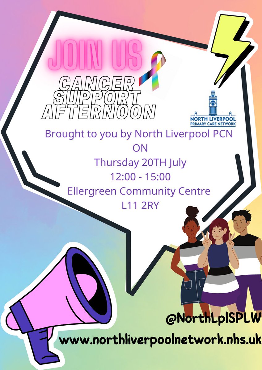 Good Morning, North Liverpool would like you to join us for our health &amp; wellbeing event focusing on Cancer Support. This event is in collaboration with <a href="/AVCT/">Alt Valley Community Trust</a> ! Come along on Thursday 20TH July 12-3pm in Ellergreen Community Centre L11 2RY.