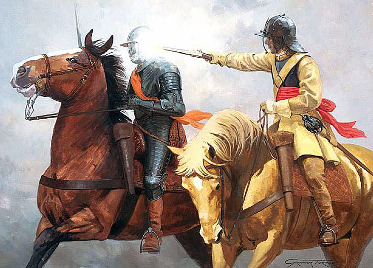 13 July 1644: Royalist Captain Atkyns attempts to kill Sir Arthur Hesilrige, MP for Leicestershire, at the battle of #RoundwayDown.

'I'm sure I hit his head, for I touched it before I gave fire... but he was too well-armed all over for a pistol bullet to do him any hurt.'
