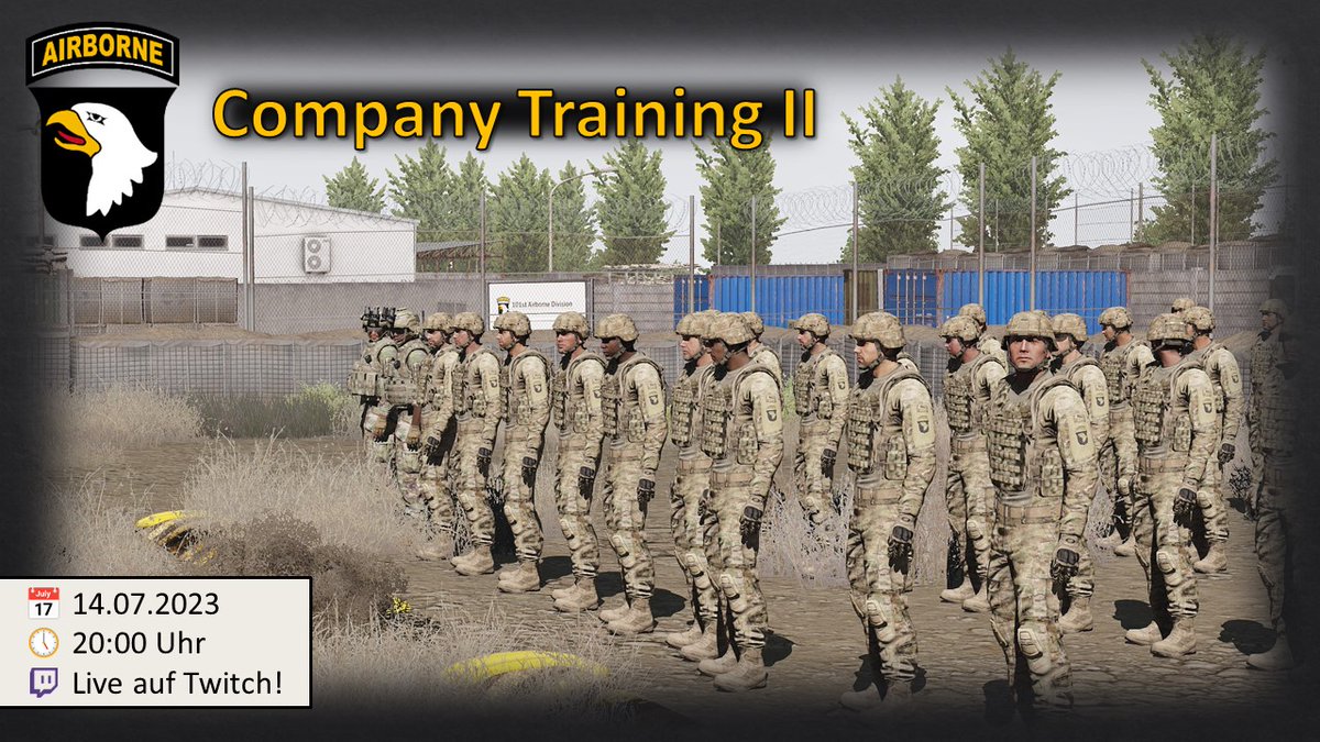 101STMILSIM's tweet photo. Company Training II 🏋️🦅

🔴 Seid live auf #Twitch dabei‼️
📺 Link: https://t.co/FDTeBFGdGh

#Arma3 #MilSim https://t.co/PQy5T9EMZd