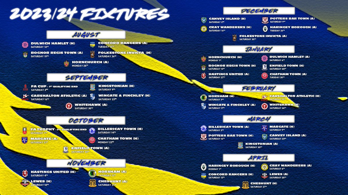 hashtagutd's tweet photo. 🚨 FULL FIXTURES 2023/24

We welcome @DulwichHamletFC to the Len Salmon on the opening day in what promises to be a CRACKING first gameweek matchup 💥

Which game are you most looking forward to? 👀 https://t.co/NmWWZ2aHRs
