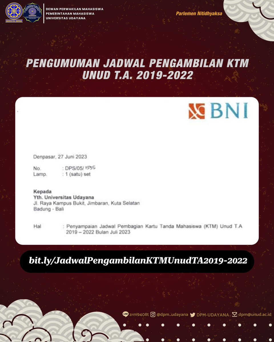 [𝐏𝐄𝐍𝐆𝐔𝐌𝐔𝐌𝐀𝐍 𝐉𝐀𝐃𝐖𝐀𝐋 𝐏𝐄𝐍𝐆𝐀𝐌𝐁𝐈𝐋𝐀𝐍 𝐊𝐓𝐌 𝐔𝐍𝐔𝐃 𝐓.𝐀. 𝟐𝟎𝟏𝟗-𝟐𝟎𝟐𝟐]

Informasi lebih lanjut dapat diakses melalui link berikut ini : 
bit.ly/JadwalPengambi…