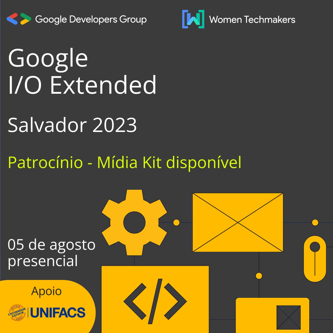 GDGSalvador's tweet photo. Já pensou em vincular a sua empresa em um evento de tecnologia?  O Google I/O Extended Salvador será um evento presencial realizado no dia 05/08/2023 e será uma grande vitrine para empresas que queiram ter suas marcas vinculadas no evento. 
🧵 https://t.co/cMketDcL9S