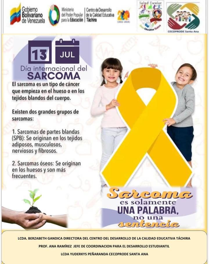 Día internacinal del Sarcoma
@MPPEDUCACION
@ZonaEducTachira
<a href="/NicolasMaduro/">Nicolás Maduro</a>
<a href="/yelitzePSUV_/">Yelitze Santaella</a>
<a href="/berzabethg1/">Berzabethgandicaoficial</a>
<a href="/COMUNIDADESED15/">DIV. COMUNIDADES EDUCATIVAS TÁCHIRA</a>
@SPETachira
<a href="/saludescolar2/">Salud Escolar</a>
<a href="/cordobaENGH/">CordobaGarciadeHeviaEcuela</a>
<a href="/Yasuy80/">CEI DR FCO GARCIA H.</a>
<a href="/uensimonbolivar/">U.E.N.SIMONBOLIVAR - Córdoba.</a>
<a href="/Especial13142/">Especial Córdoba</a>
<a href="/donromulogalle1/">Donromulogallegos</a>
<a href="/lavictoria2015/">Nueva Morelia</a>