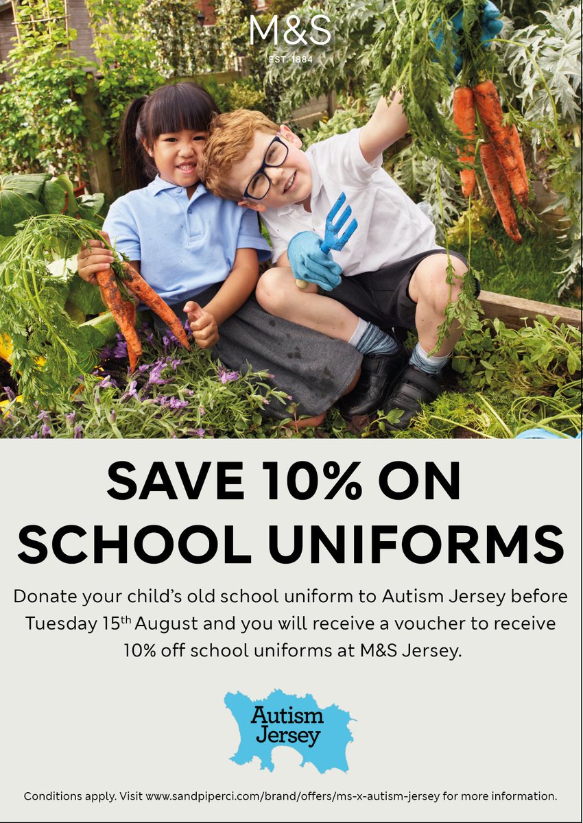 A great incentive from the wonderful teams at @SandpiperCI and @MarksandSpencerJersey, thank you for being #awesomeforautism 💙 

Follow the link for more details: buff.ly/43iUBaY 

#charitypartnership #reuse #recycle #schooluniform  #jersey