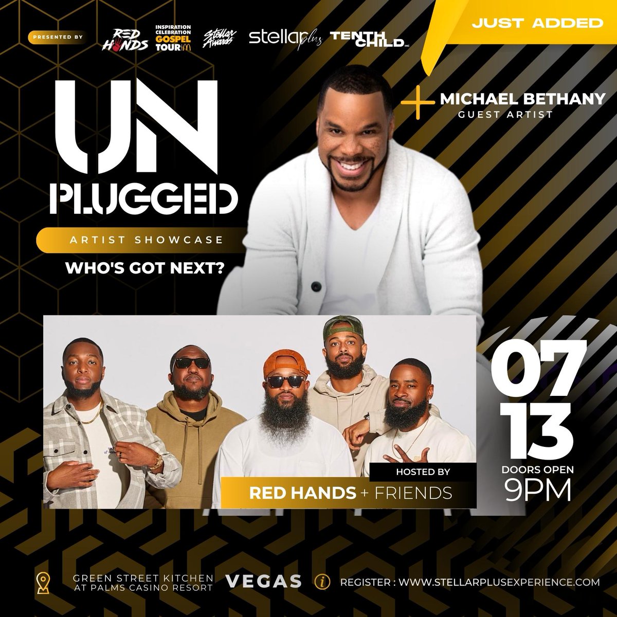 TheStellars's tweet photo. JUST ADDED! It's a takeover at Unplugged JULY 13th! #stellarweekend! @redhandsband has just confirmed some friends #dshondra, @michaelpbethany and who knows it could be YOU! #stellarawards #stellarunplugged #tenthchildinc #stellarplusexperience #passthemic https://t.co/bR4NeJEzn3