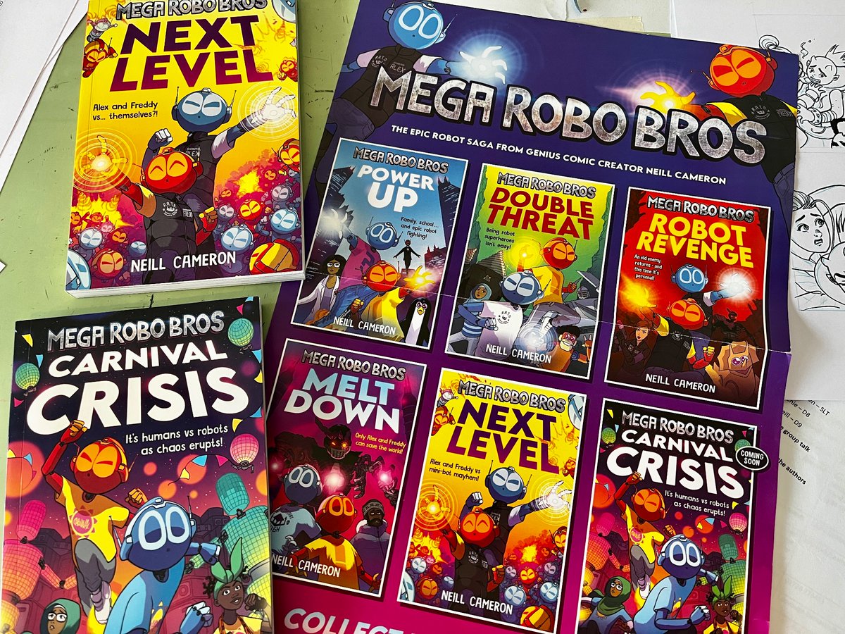 Teachers! Parents! Librarians! I have a bunch of these cool MEGA ROBO BROS posters to give away - if you’d like one just ❤️ &amp; RT this and I will pick a few people to send them to!