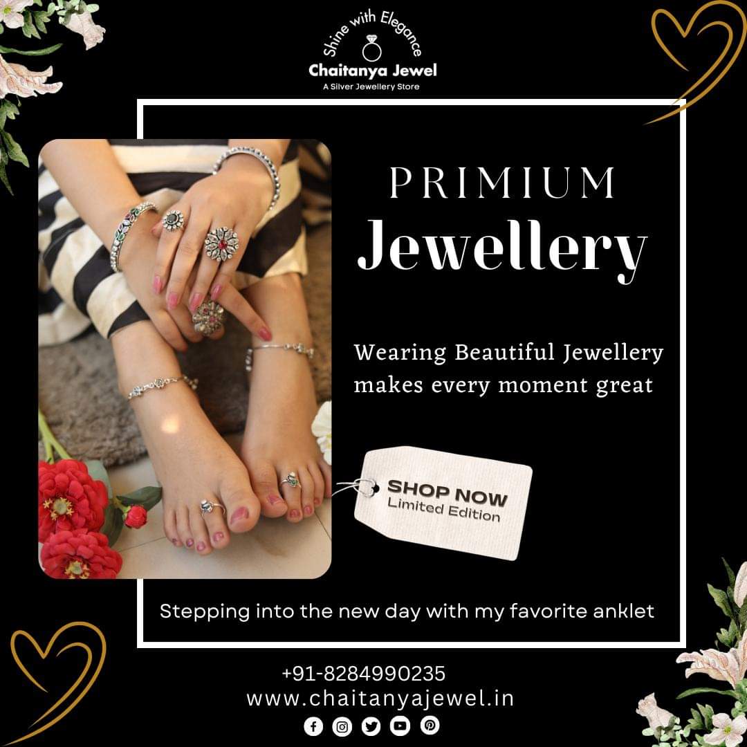 If I were a metal, I would be silver to your anklet! so that I always stay in your feet
- Handcrafted
Well stamped 92.5
Shop online at chaitanyajewel.in
#chaitanyajewellery #jaipurjewellery #oxidisedsilver #silveranklet #puresilverjewellery #pearlsanklet #premiumjewellery