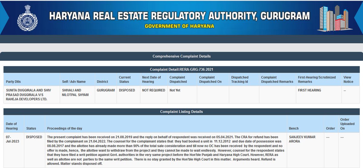 SocietyRGFBA's tweet photo. 3 more refund orders from #Haryana #RERA #Gurugram in favor of #RahejaRevanta buyers👏👏. @dtcphry @cmohry @dcmohry @punjabharyanahc please see how cleverly #RahejaDevelopers are trying to get away by pitting #CheatedHomeBuyers against govt. agencies after taking 90% funds. https://t.co/ZEw4Hh57kq
