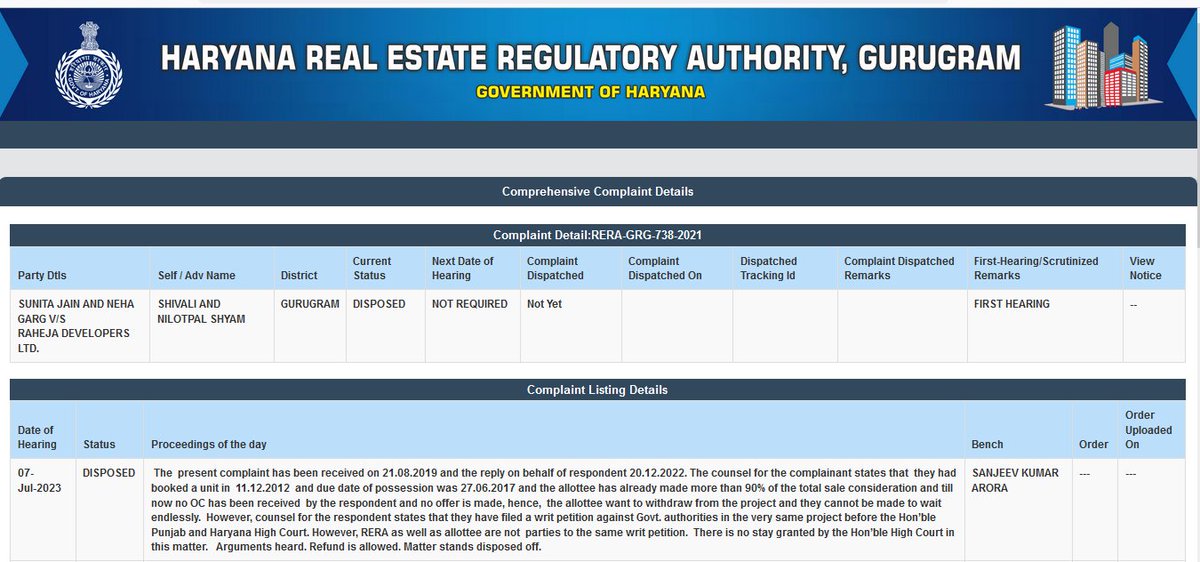 SocietyRGFBA's tweet photo. 3 more refund orders from #Haryana #RERA #Gurugram in favor of #RahejaRevanta buyers👏👏. @dtcphry @cmohry @dcmohry @punjabharyanahc please see how cleverly #RahejaDevelopers are trying to get away by pitting #CheatedHomeBuyers against govt. agencies after taking 90% funds. https://t.co/ZEw4Hh57kq