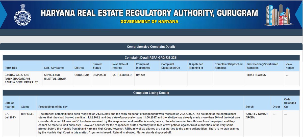 SocietyRGFBA's tweet photo. 3 more refund orders from #Haryana #RERA #Gurugram in favor of #RahejaRevanta buyers👏👏. @dtcphry @cmohry @dcmohry @punjabharyanahc please see how cleverly #RahejaDevelopers are trying to get away by pitting #CheatedHomeBuyers against govt. agencies after taking 90% funds. https://t.co/ZEw4Hh57kq