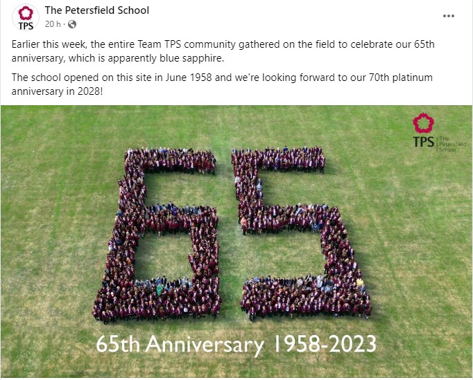 What a brilliant photo from all the team at <a href="/TPSPetersfield/">Petersfield School</a>. #schoolanniversary #65years #teamTPS #enjoyrespectachieve