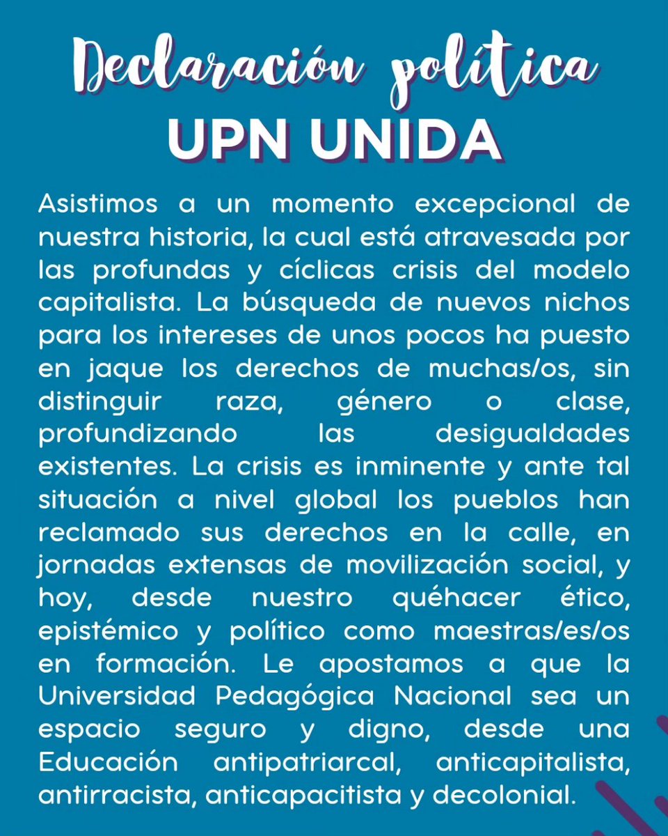 UpnUnida's tweet photo. Profes por la paz, la justicia social y ambiental, por una educación pública gratuita y popular. ❤️‍🔥✊🏽

"Quien no quiera responsabilizarse con el mundo que no eduque" Joan Carles Mèlich https://t.co/dgfyazcpG3