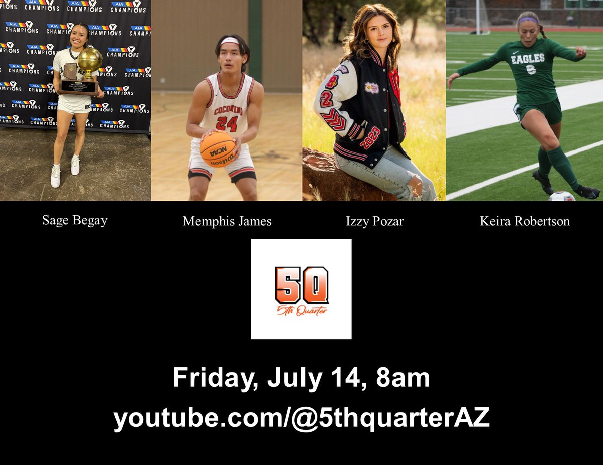 Flagcoco (@flagcoco) on Twitter photo Tomorrow on 5th Quarter AZ, Danny & Tyrone will have college signees from the Class of '23.
The show airs live Fridays 8am at youtube.com/@5thquarterAZ
@5thquaterAZ <a href="/SageBegay/">Sage Begay</a> <a href="/memphand/">Memphis James</a> <a href="/robertsonkeira6/">Keira Robertson</a> #FlagHigh #Coconino Tomorrow on 5th Quarter AZ, Danny & Tyrone will have college signees from the Class of '23.
The show airs live Fridays 8am at youtube.com/@5thquarterAZ
@5thquaterAZ <a href="/SageBegay/">Sage Begay</a> <a href="/memphand/">Memphis James</a> <a href="/robertsonkeira6/">Keira Robertson</a> #FlagHigh #Coconino