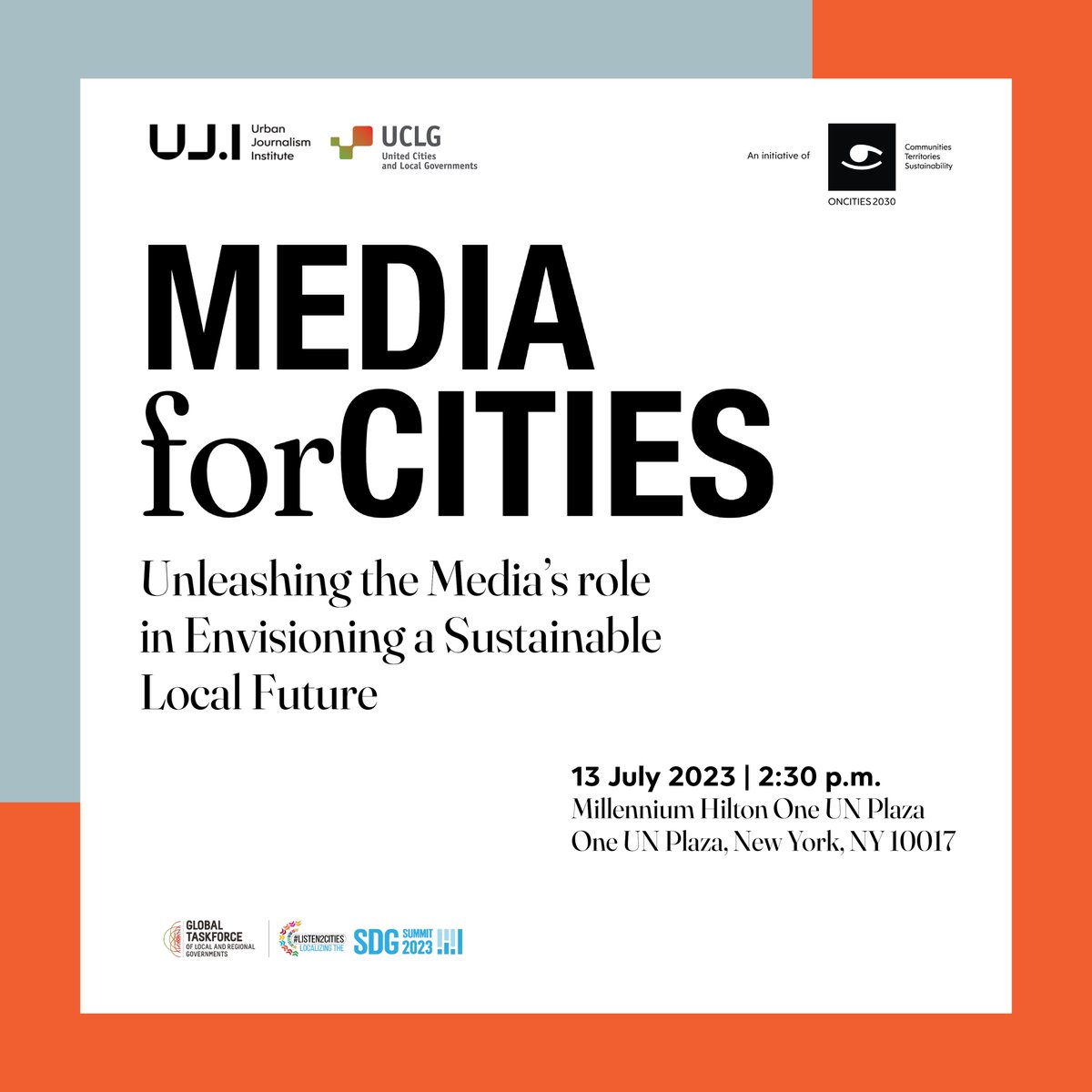 Ready for the #MediaforCities debate? Join us today 13 July in #NewYork from 2.30 pm, at the Millennium Hilton, One UN Plaza.

We will have a discussion with @jessicabridger, @bradmckeeee, @sssmaldo, and Diana Lind, with @UCLG_Saiz and Ana Moreno.

#Listen2Cities #HLPF2023