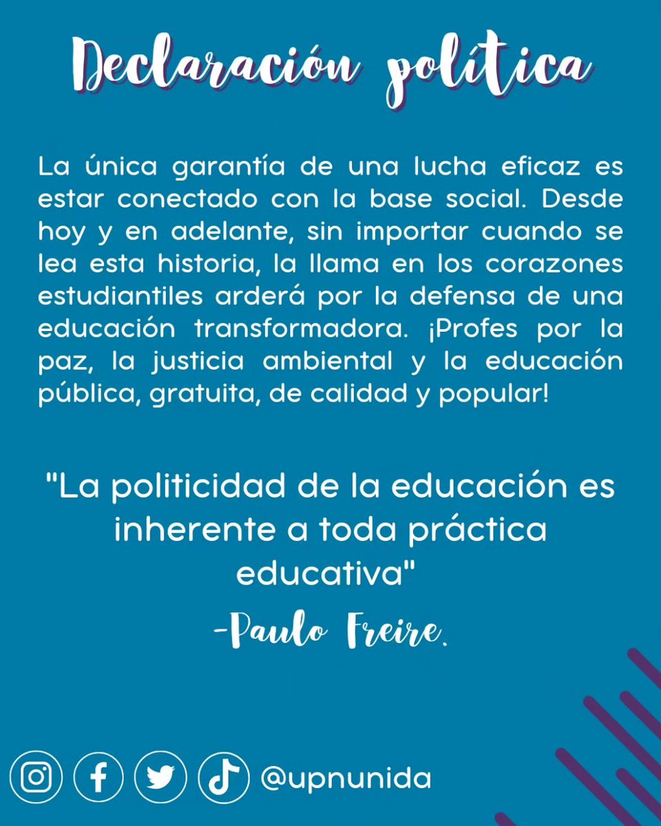 UpnUnida's tweet photo. Profes por la paz, la justicia social y ambiental, por una educación pública gratuita y popular. ❤️‍🔥✊🏽

"Quien no quiera responsabilizarse con el mundo que no eduque" Joan Carles Mèlich https://t.co/dgfyazcpG3