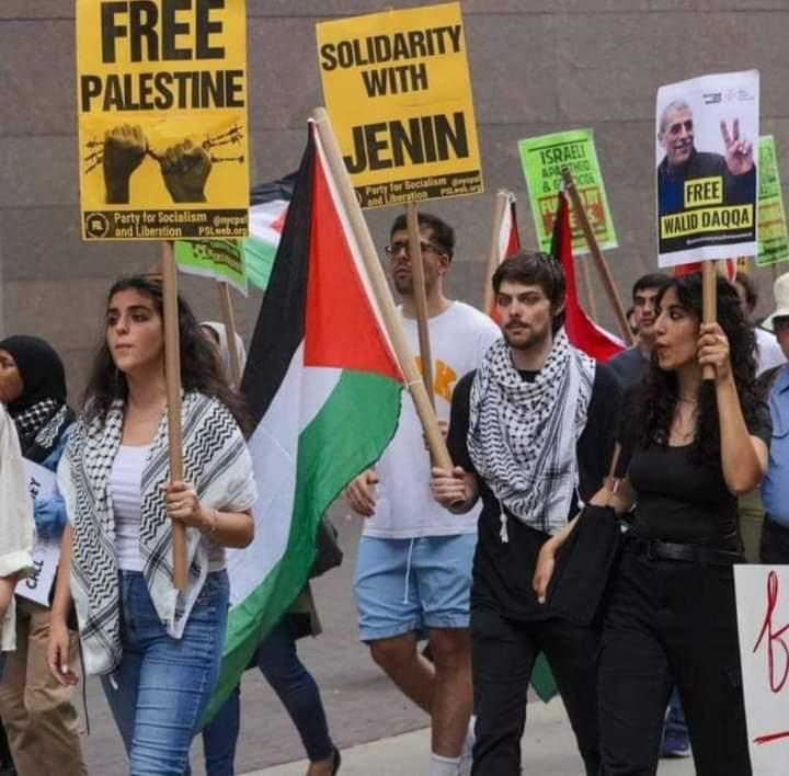 Pro-Palestine activists in New York rally in support of Palestinians, Jenin, and cancer-stricken detainee Walid Daqqa.