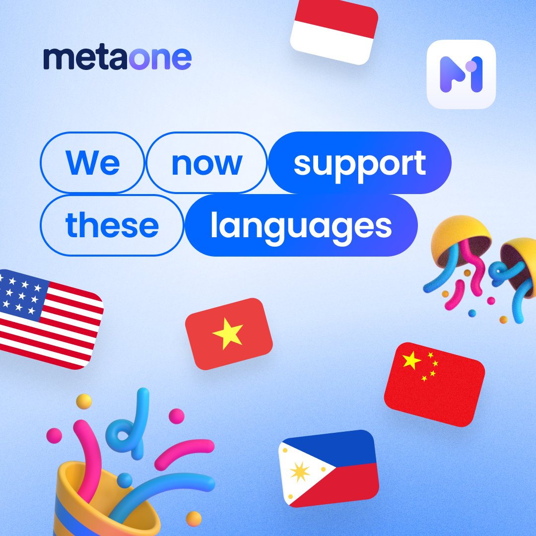 saakuru_app's tweet photo. Is #MetaOne really available in 8 languages โ๏ธ
That's right! In addition to English, #MetaOneWallet is also available in ๐ช๐ธ Spanish, ๐ซ๐ท French, ๐ฎ๐ฉ Indonesian, ๐ต๐ญ Filipino, ๐ป๐ณ Vietnamese, ๐จ๐ณ๐น๐ผ Traditional and Simplified Chinese.
Which language should we integrate next? Drop a flag in the comments ๐