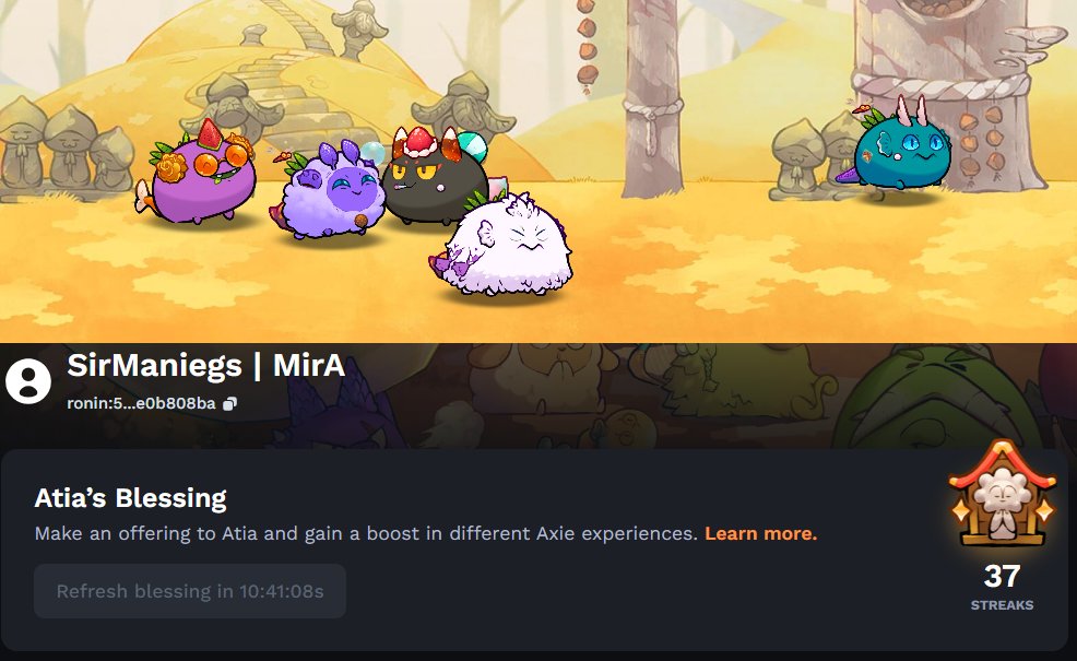 sirmaniegs's tweet photo. 37 day streak of #AtiasBlessing
Another milestone for the @SkyMavisHQ Team!
but the size of #BigYak is kinda off.
#JusticeForBigYaks
#AxieCreator
#AxieCore
@AxieInfinity https://t.co/rWCeAollyc
