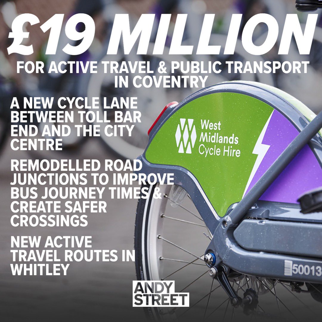 £19 MILLION for active travel & public transport in South Coventry 🚨 🚲 New cycle routes 🚌 Improved bus times 🚦Safer crossings We’re using the £1BILLION transport fund we won from Government to invest heavily in our network to give people a viable alternative to the car ✅