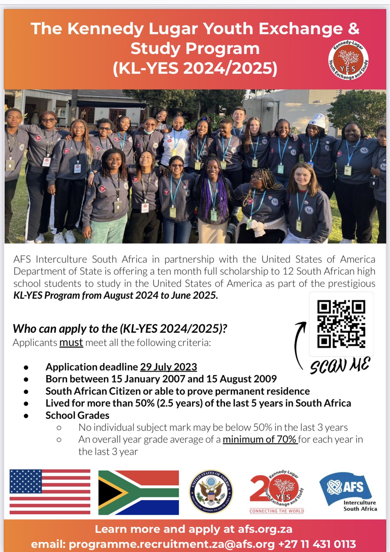 Stacey Holland on Twitter: "SCHOLARSHIP OPPORTUNITY! Fam, here is another  exchange opportunity for South African youth aged 15-16. Please retweet and  share. Applications close 29 July! I have the application forms and
