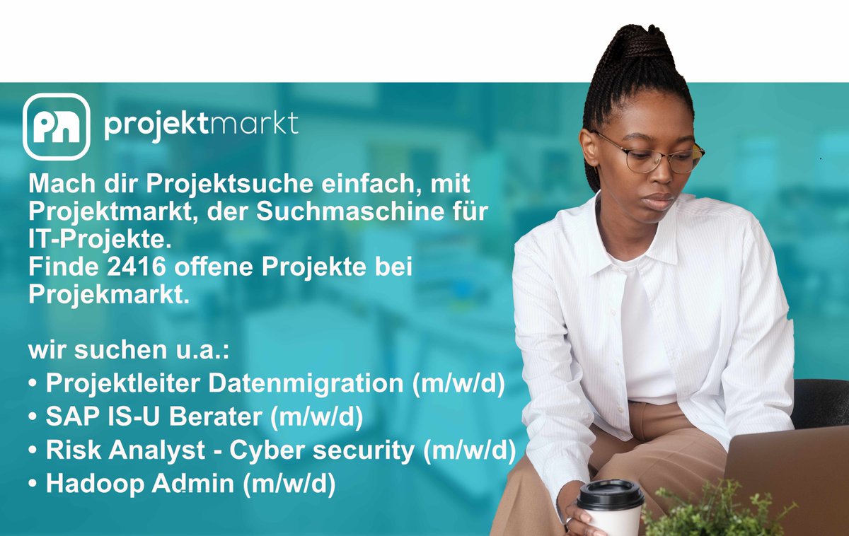 Projektmarktcom's tweet photo. Projektsuche leicht gemacht mit Projektmarkt, der Suchmaschine für IT-Projekte, die Projekte von verschiedenen Anbietern sammelt und kostenfrei an einem Ort zur Verfügung stellt.
https://t.co/9Q3oERZDig
#SAPISU #Datenmigration #CyberSecurity #Hadoop #projektmarkt https://t.co/hJhH0KsOcp