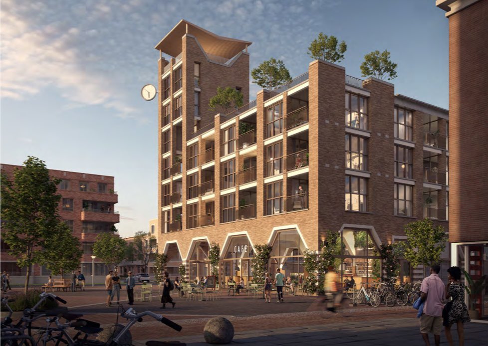 Peters_Peer's tweet photo. De tender voor ‘het Marktgebouw’ aan het Harmonieplein in Nieuw-Vennep is gewonnen door HBB met een ontwerp van #GeurtsenSchulze architecten. Het zorgt met een bibliotheek en horeca op de begane grond en 47 woningen voor de gewenste verlevendiging van het centrum de ‘Nieuwe Kom’. https://t.co/EYim5KI3f3