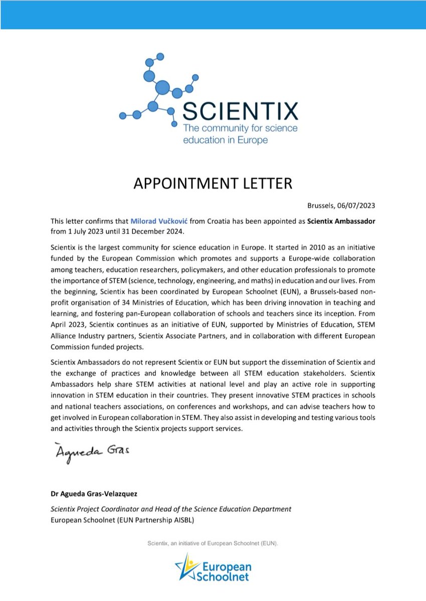 vuckovicprof's tweet image. I feel honored to continue my #scientix journey. Thank you.