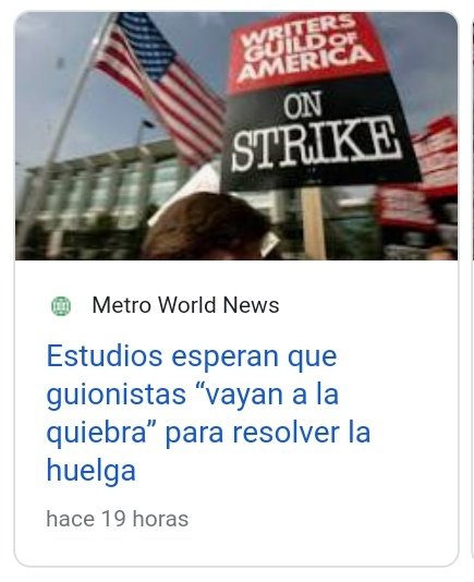 Oficialmente empezó la huelga de actores en Hollywood. Se le unen a la huelga de guionistas y es posible que haya una de artistas de efectos especiales.

Ya los estudios han dicho que no negociarán con los guionistas y esperarán hasta que empiecen a quebrar y perder sus casas.