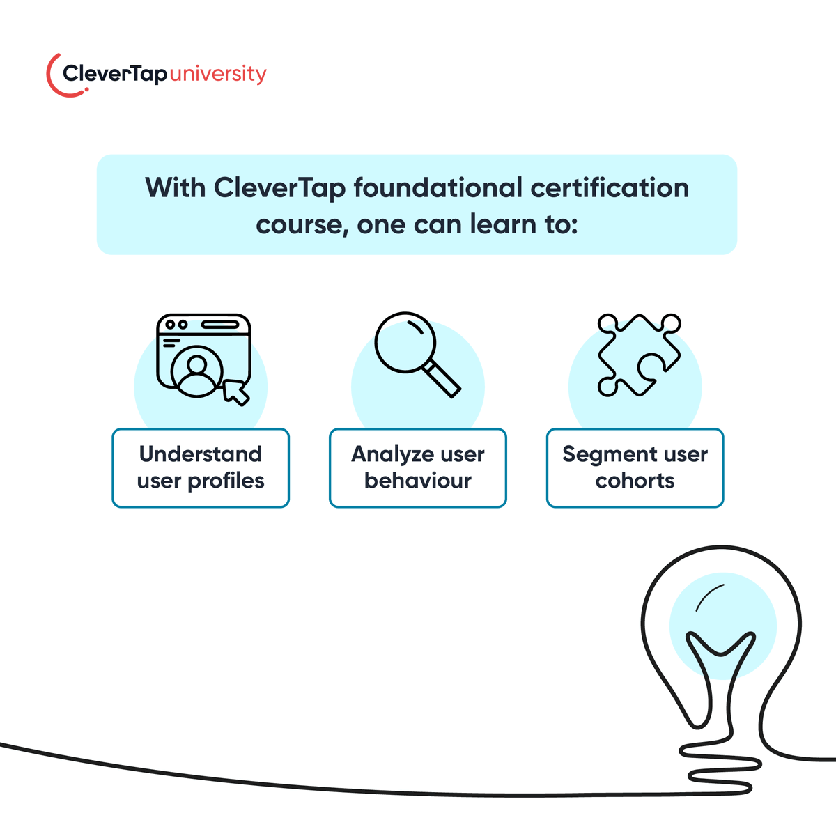 CleverTap's tweet image. Want to learn about the basics of marketing &amp;amp; #userengagement?

#CleverTapUniversity offers an exciting opportunity through its foundational #certificationcourse where one can learn more about #userbehavior &amp;amp; #segmentation🧑‍🎓

Enroll now! bit.ly/3KfQV2a
