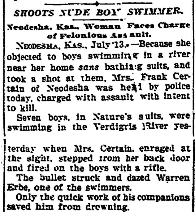 KansasCity100's tweet photo. #Neodesha #Kansas - a woman, angered that boys were swimming nude in a nearby river, shot at them, hitting one. She is now charged with assault. https://t.co/RbH2wnvPnS