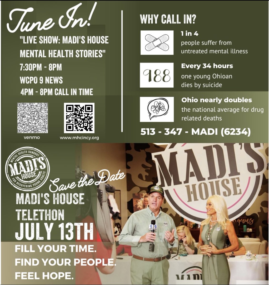 Q102 Cincinnati (@wkrq) on Twitter photo Please tune into <a href="/WCPO/">WCPO 9</a> from 4-8PM TODAY and support <a href="/MadisHouse/">Madi's House</a> It’s an organization <a href="/Cincywxman/">Steve Raleigh</a> and his wife Julie started after their daughter took her own life. They are doing an incredible job helping those experiencing a mental health crisis and are saving lives. 💚 Please tune into <a href="/WCPO/">WCPO 9</a> from 4-8PM TODAY and support <a href="/MadisHouse/">Madi's House</a> It’s an organization <a href="/Cincywxman/">Steve Raleigh</a> and his wife Julie started after their daughter took her own life. They are doing an incredible job helping those experiencing a mental health crisis and are saving lives. 💚
