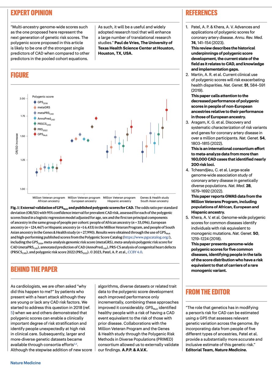 Terrific summary of our recent paper describing an enhanced polygenic score for coronary artery disease:

rdcu.be/dgAR3

Paper (open-access): nature.com/articles/s4159…