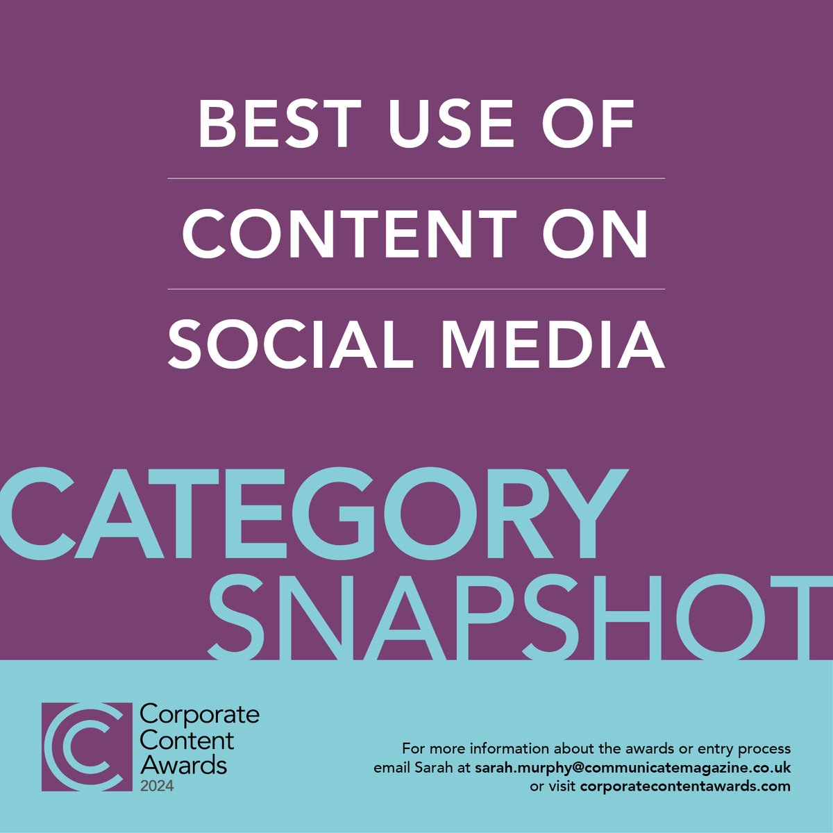 Whether you are using social media platforms in a creative or innovative way, or have delivered a campaign that demonstrated a clear ROI, this is a fantastic opportunity to be recognised for your hard work!

#CorporateContentAwards #storytelling #corpcomms