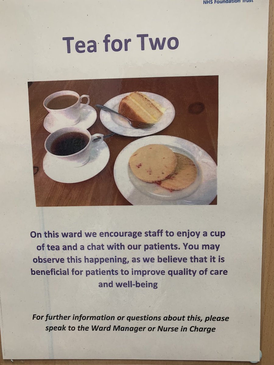 Tea for two at 2pm - such a wonderful initiative <a href="/nhsswft/">@nhsswft</a> - enabling really patient focused care and a wonderful way for non- ward based staff to get involved 👏👏