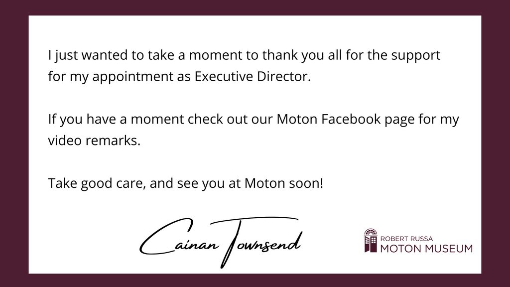 I just wanted to take a moment to thank you all for the support for my appointment as Executive Director. 

If you have a moment check out our Moton Facebook page for my video remarks. 

Take good care, and see you at Moton soon! 

#Moton1951