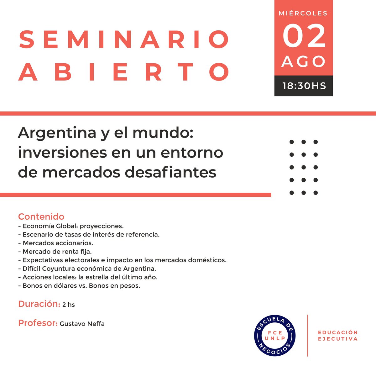 Seminario Abierto👉 Argentina y el mundo: Inversiones en un entorno de mercados desafiantes
Análisis de la economía y los mercados globales en Argentina
Más Info por MD 📩