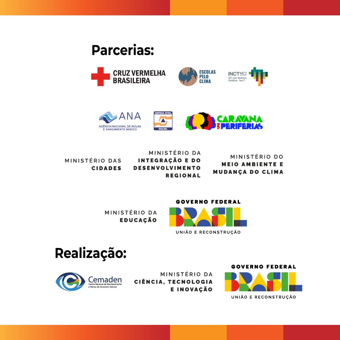 cemadeneducacao's tweet photo. 🕒É amanhã! Participe do lançamento da Campanha #AprenderParaPrevenir2023!
📅 4ª feira, 19 de julho
⏰ 15:00 horas
📍 Ao vivo pelos canais do YouTube do Cemaden Educação e do MCTI.
#ContagemRegressiva #ClimadeDesastres #TempodeAgir #MudançasClimáticas #ERRD
🌍🤎🧡❤️ https://t.co/c1mb9rPkYp